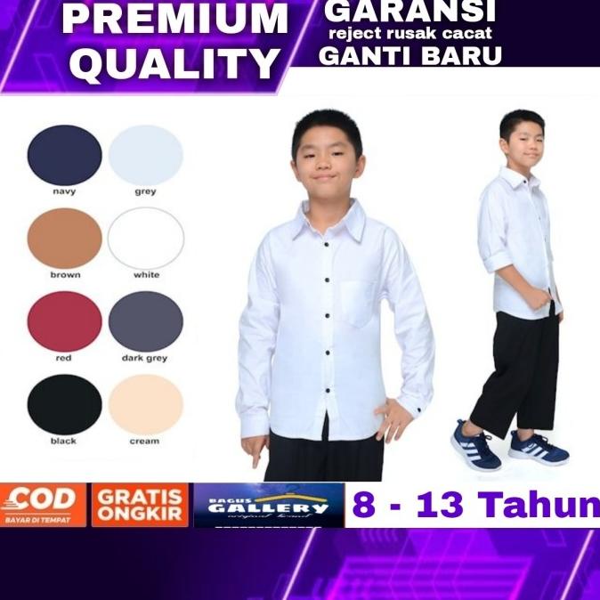 Baju Hem Kemeja Kemija Putih Polos Anak Laki Laki Cowok Lengan Panjang