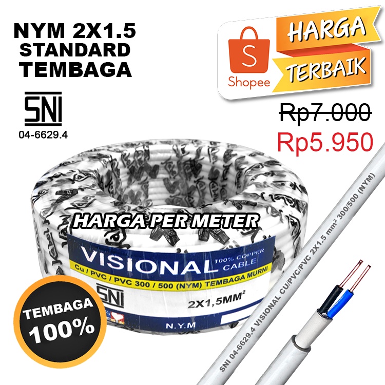 KABEL NYM SNI 2X1.5 Kabel Listrik ASLI TEMBAGA 2X1,5 - 2 X 1.5 1,5 MM - METERAN PER METER