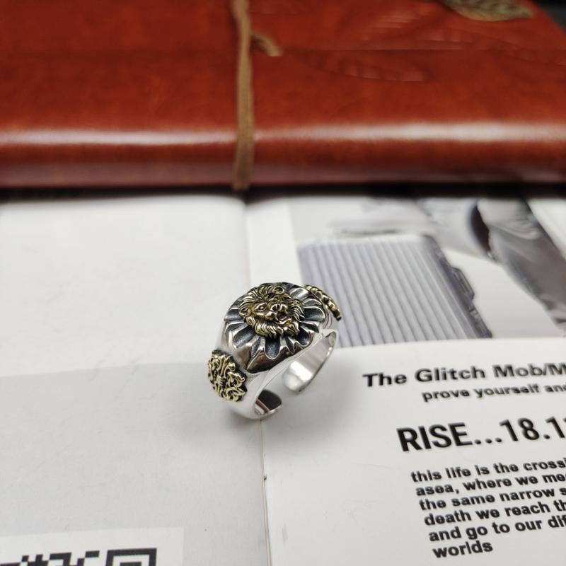 Cincin Model Terbuka Motif Print Singa Gaya Vintage Kasual Untuk Pria