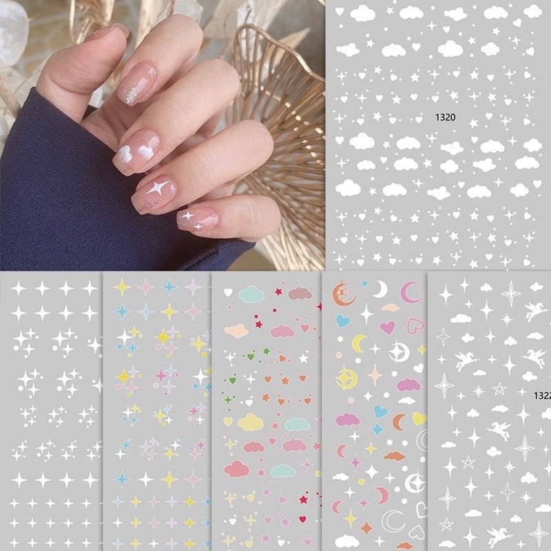 MANIK KUKU LUCU (Dreamy Cloud Twinkling Star) 1 Lembar / Pak Stiker Kuku Foil Transfer Air Untuk Nail Art / Manicure Diy