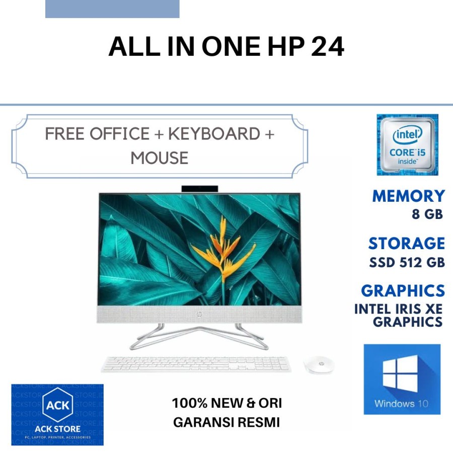 AIO HP 24 DF1042D i5-1135G7 8GB SSD 512GB WIN10 OHS 23.8" FHD TOUCH