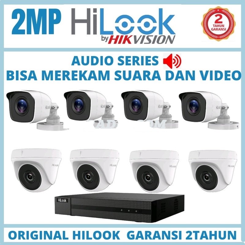 PAKET CCTV HILOOK 2MP AUDIO 8 KAMERA SIAP PASANG - BISA REKAM GAMBAR dan SUARA