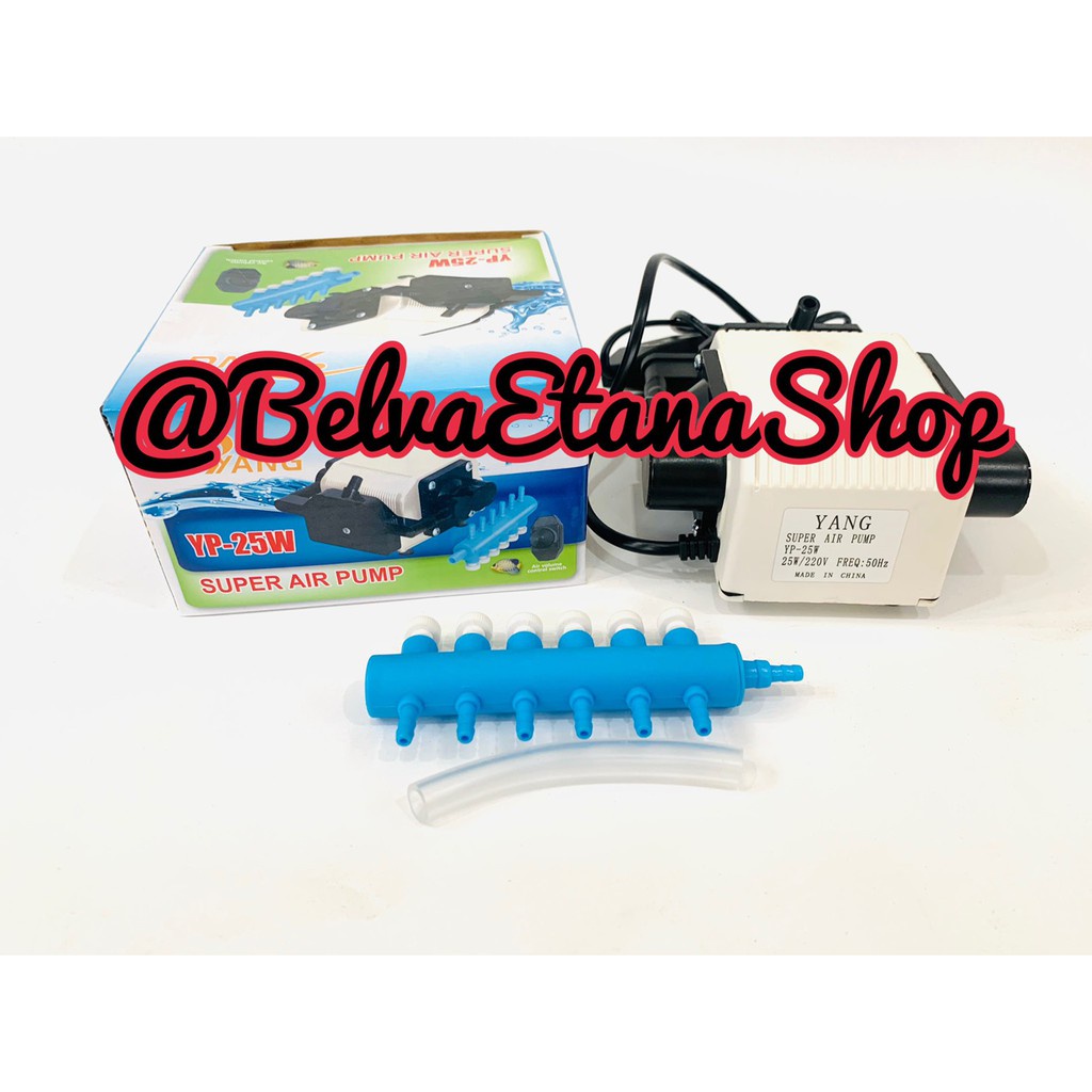 YANG YP-25W Air Pump 6 Lubang Output Pompa Udara Aquarium Kolam Ikan