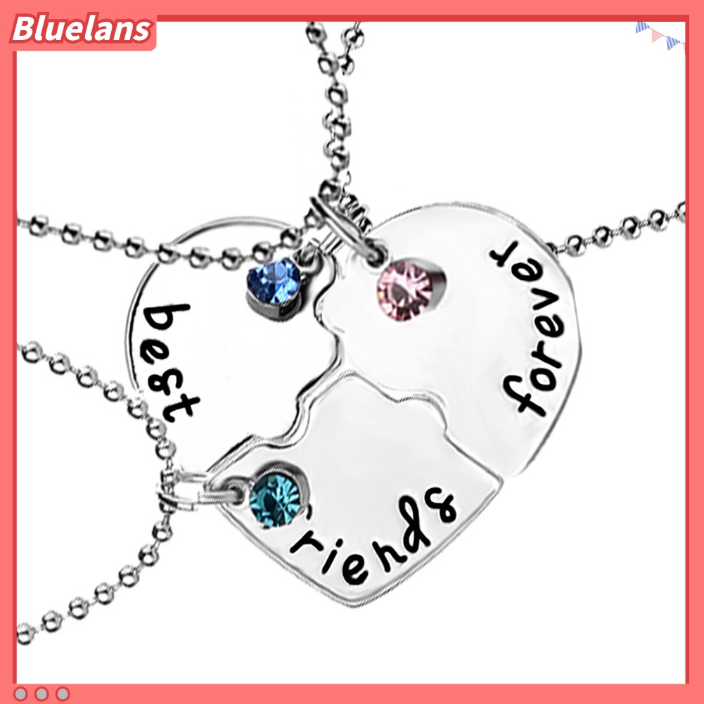 Bluelans 3Pcs Women Best Friends Rhinestone Heart Matching Pendant Necklace Jewelry