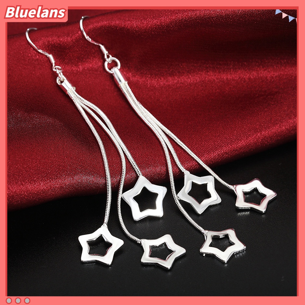 Anting Kait Gantung Panjang Lapis Silver Desain Bintang Untuk Wanita