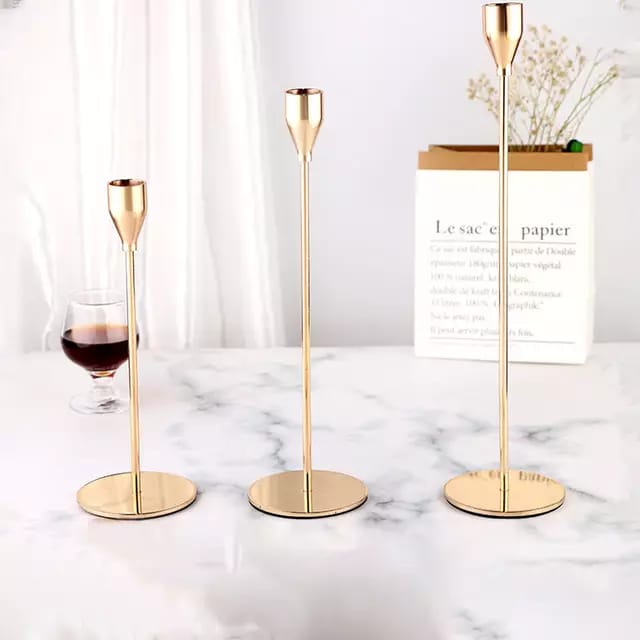 Tempat Lilin Metal Steel Gold Minimalis SET ISI 3 PCS
