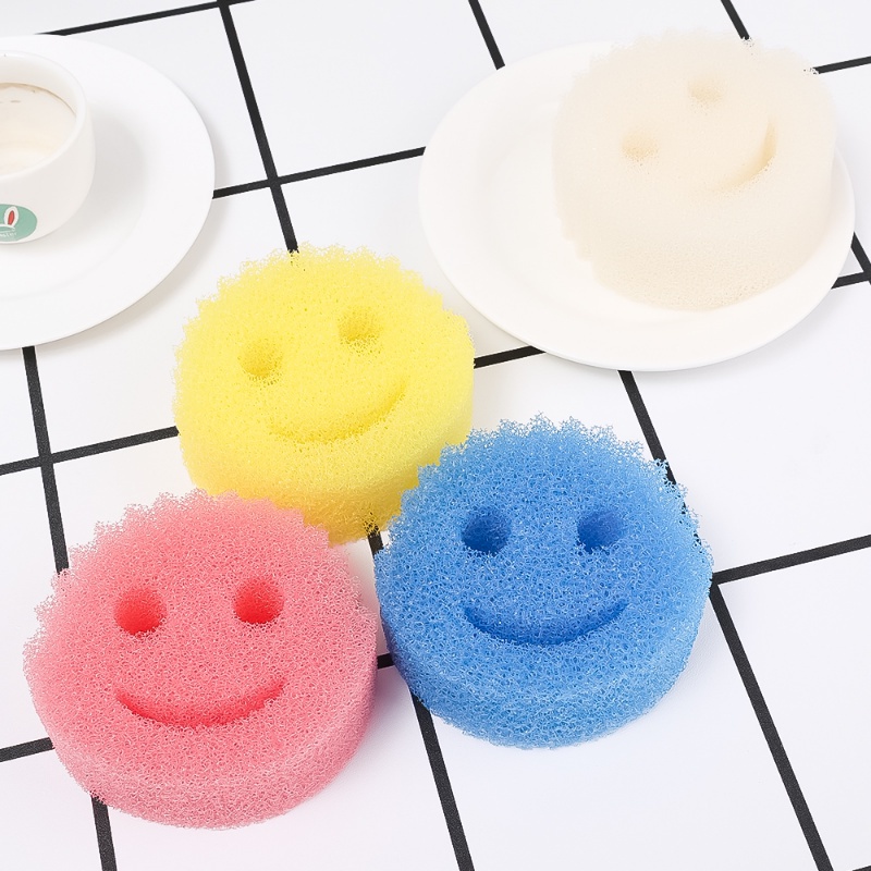 4pcs / Set Spons Cuci Piring Motif Smiley Warna-Warni Untuk Dapur