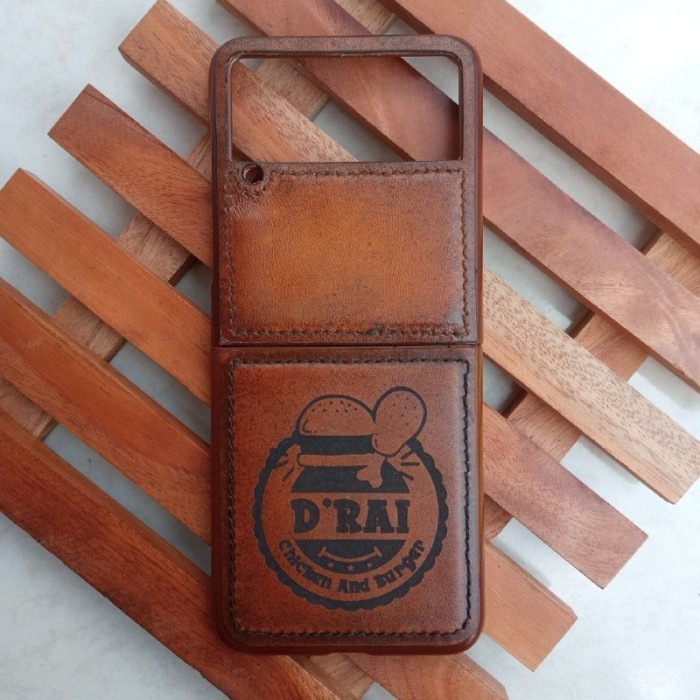 Case Kulit Asli Samsung z flip 3 Free Design Nama & Logo