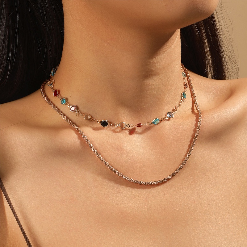 Kalung Rantai Multilayer Hias Kristal Berlian Untuk Wanita