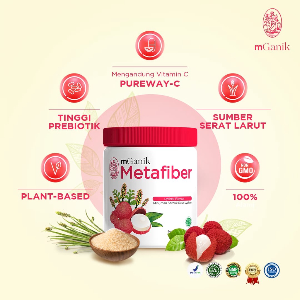 Metafiber By MGANIK Rasa Lychee leci 450 GRAM  Suplemen Diabetes Sugar META FIBER Minuman Serat Diet Sehat BPOM