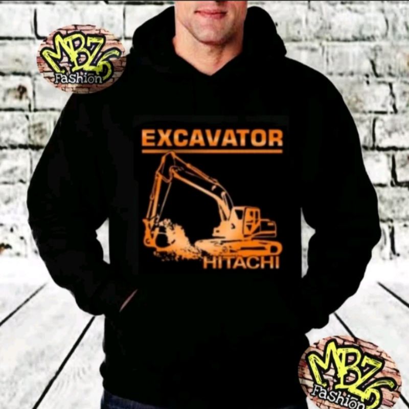 Hoodie Jumper sablon DTF excavator Hitachi/Hoodie alat berat