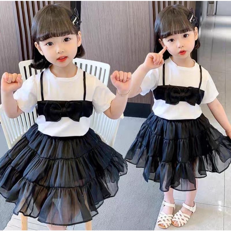 AC SETELAN CUTE KAWAI setelan vest rok wave layering import