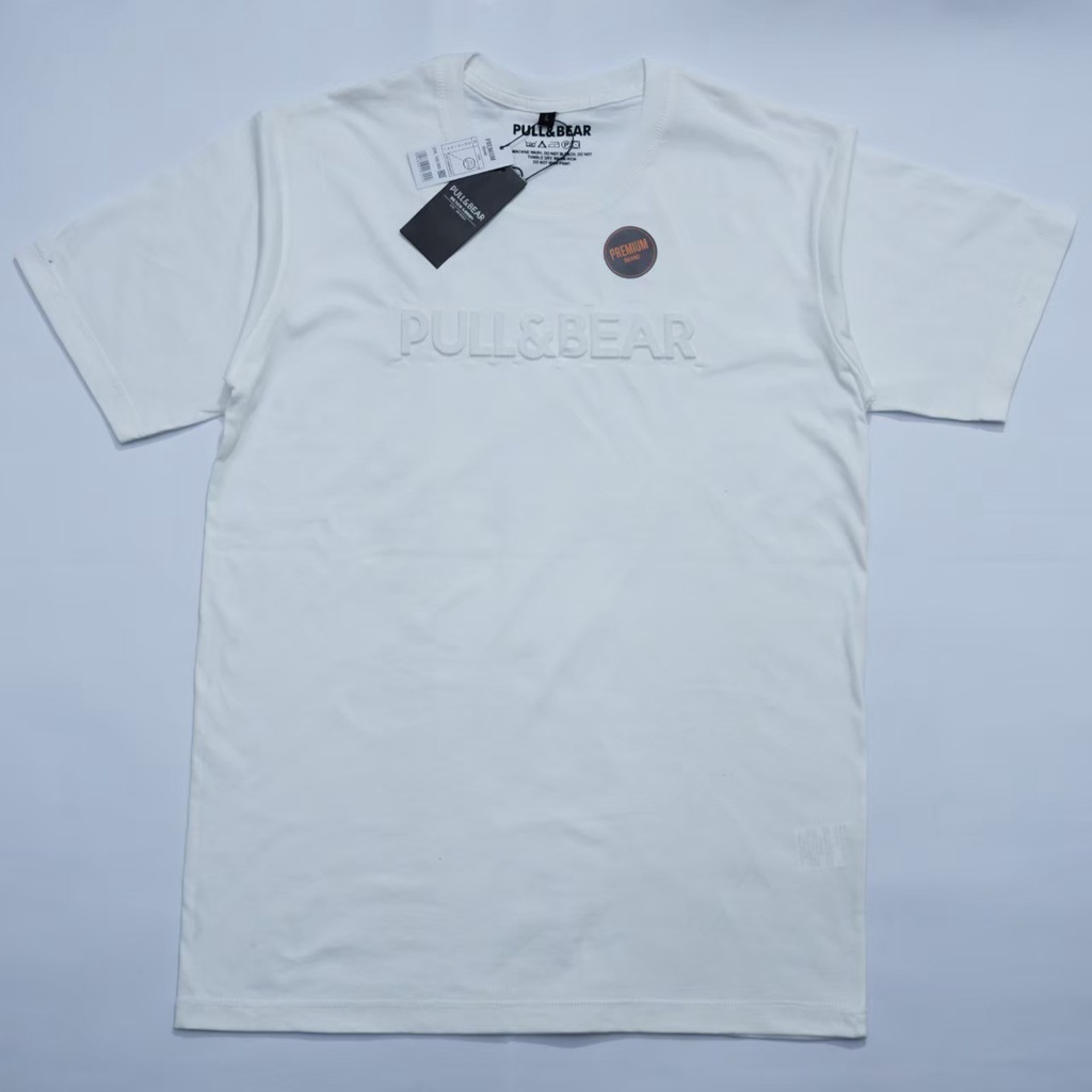 T-Shirt Pull &amp; Bear Embos White l Kaos Pull And Bear Sablon Timbul Premium Quality CT