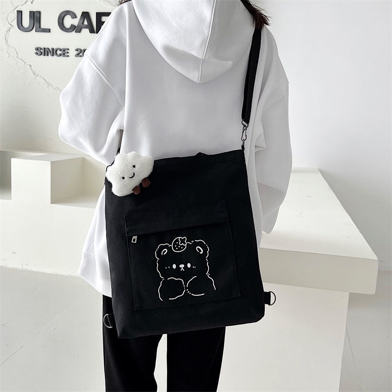 ✕Sera Sen Series All-Match Tas Kanvas Siswa Wanita Jepang Tas Bahu Kapasitas Besar Messenger Hand-held Kelas Tas Kain Belakang