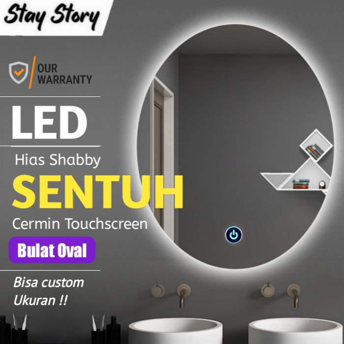 Kamar Mandi Cermin Wastafel Kamar Mandi Led Touch Screen Kaca Toilet Oval