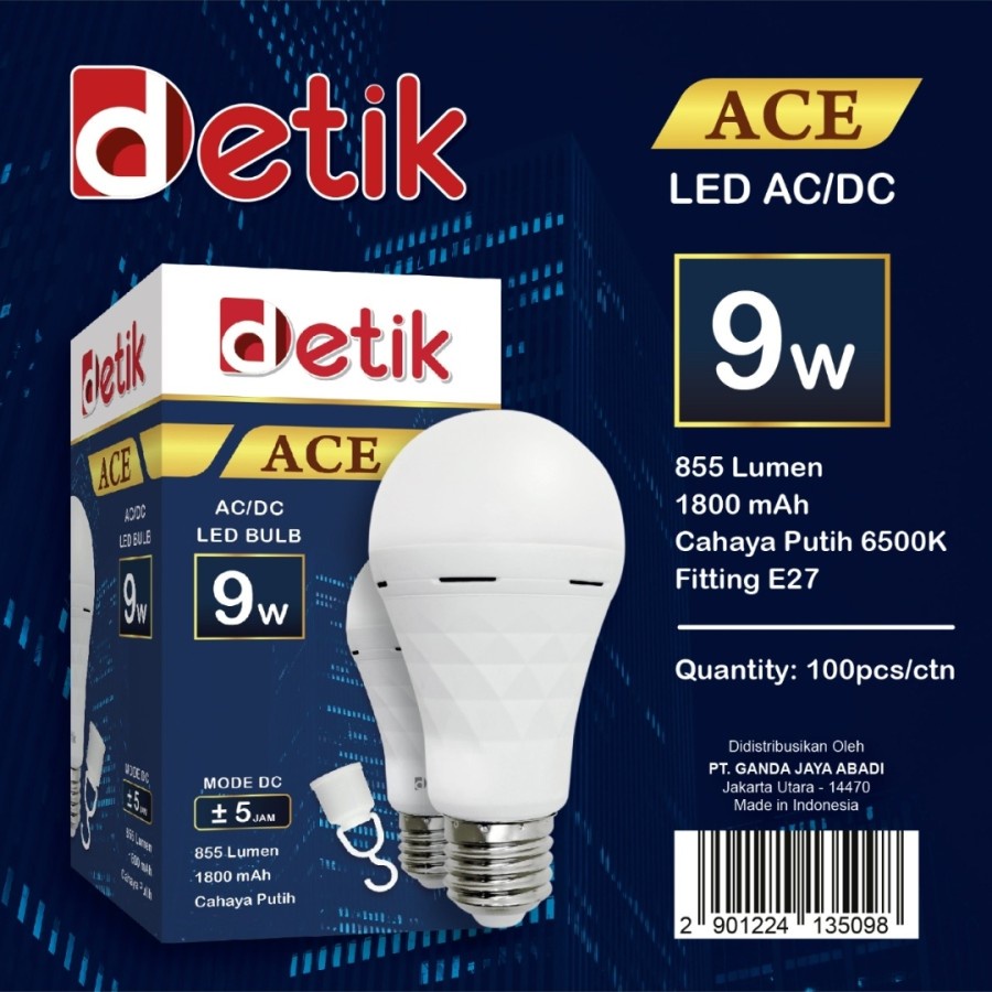 Detik ACE Lampu LED Emergency Led Magic Genius 9w Lampu Darurat AC/DC