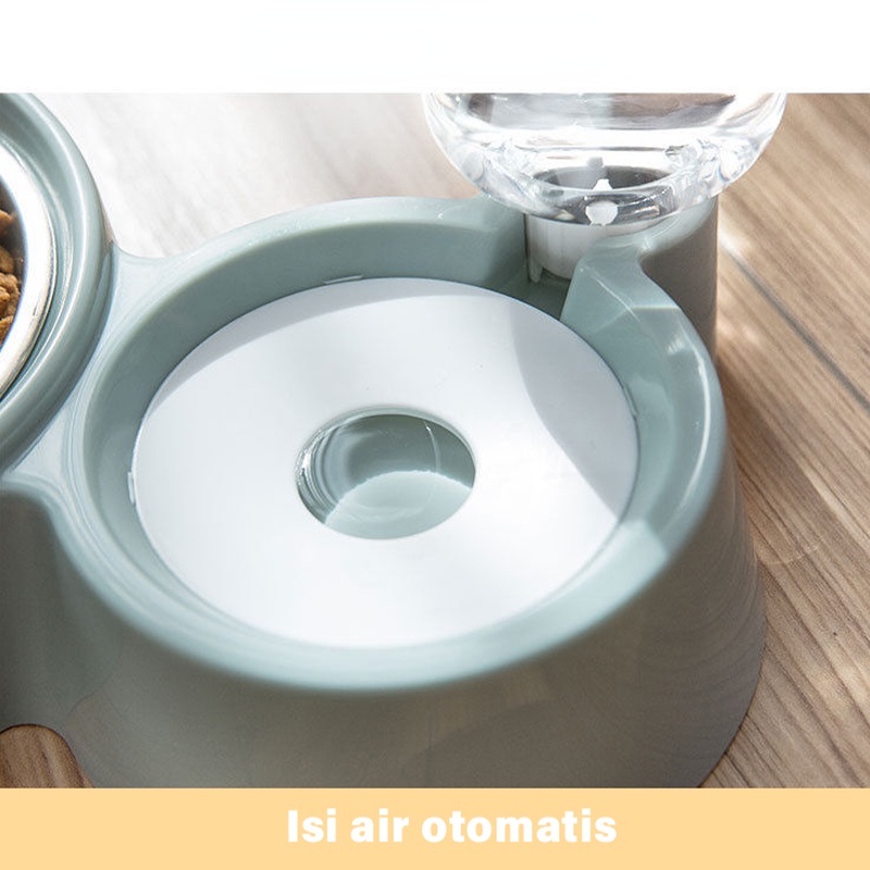 Hugopet Tempat Makan Minum Kucing Anjing Tempat Makan Hewan Otomatis 2 in 1 mangkuk Stainless Steel Auto Water Feeder Dispenser  Pet Feeder Plate