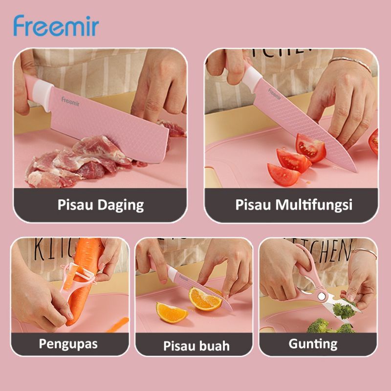 freemir set pisau dapur pink (READY STOK)
