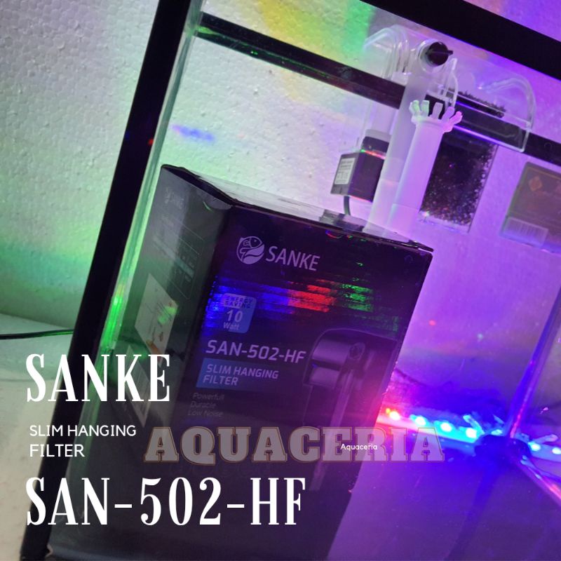 Filter Gantu Aquarium 40-60Cm SANKE SAN-502-HF Hang on Filter+Skimer Aquarium 500L/H 10Watt