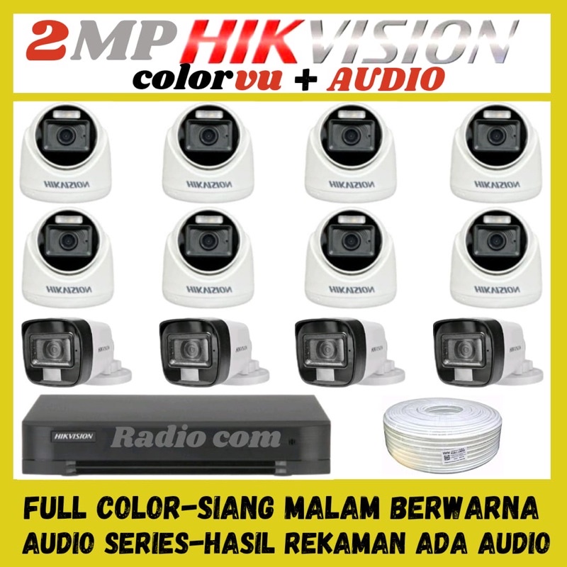 PAKET CCTV HIKVISION COLORVU 2MP 16  CHANNEL 12 KAMERA AUDIO SERIES FULL COLOR