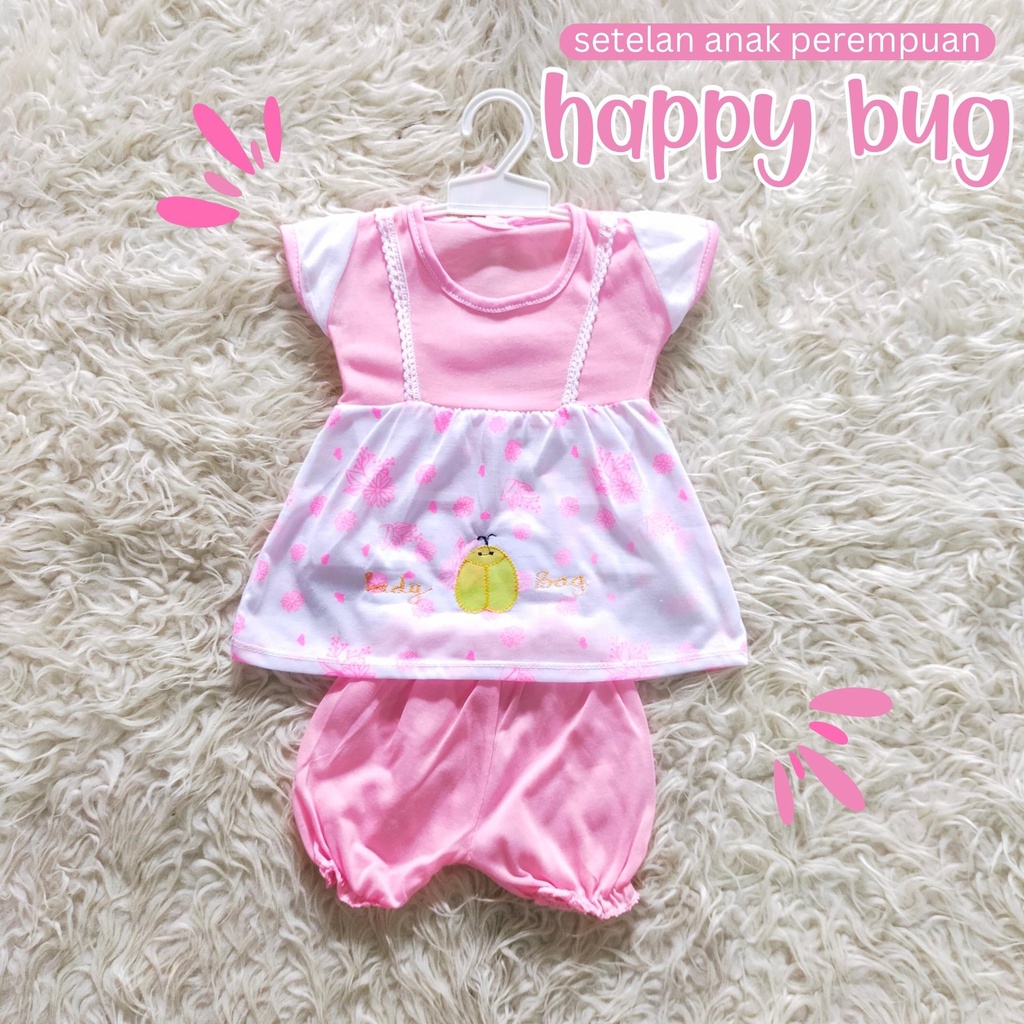 Dress Anak Bayi Perempuan Karakter Happy Bug / Dress Anak Perempuan / Dress Bayi / Baju anak Perempuan / Baju Bayi Perempuan / Daster Bayi perempuan