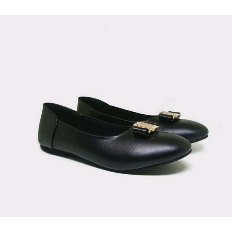 Flatshoes Big Size 41-45 / Sepatu Flat Balet Kulit JUMBO Sepatu Teplek Hitam, 41