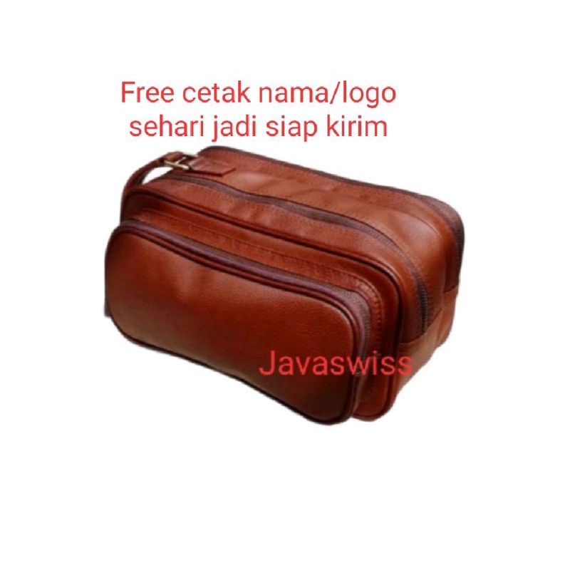 tas tangan pria kulit asli motif kulit jeruk  toiletters cokelat tua clutch muat banyak
