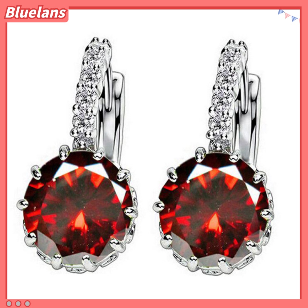 Bluelans Women Round Cubic Zirconia Inlaid Stud Earrings Wedding Engagement Jewelry Gift