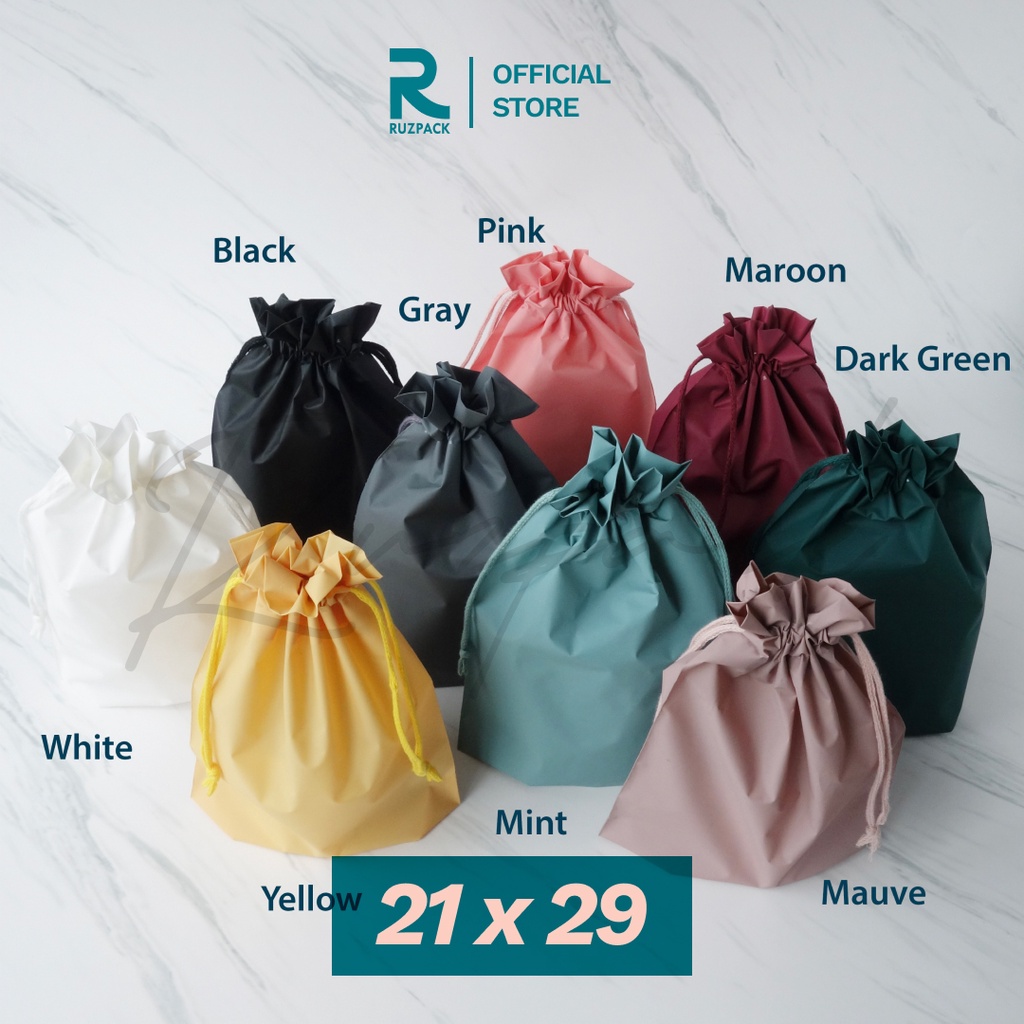 [21 x 29CM] Premium Matte Drawstring Reusable Durable Waterproof Tas Serut Souvernir Merchandise Packaging Makeup