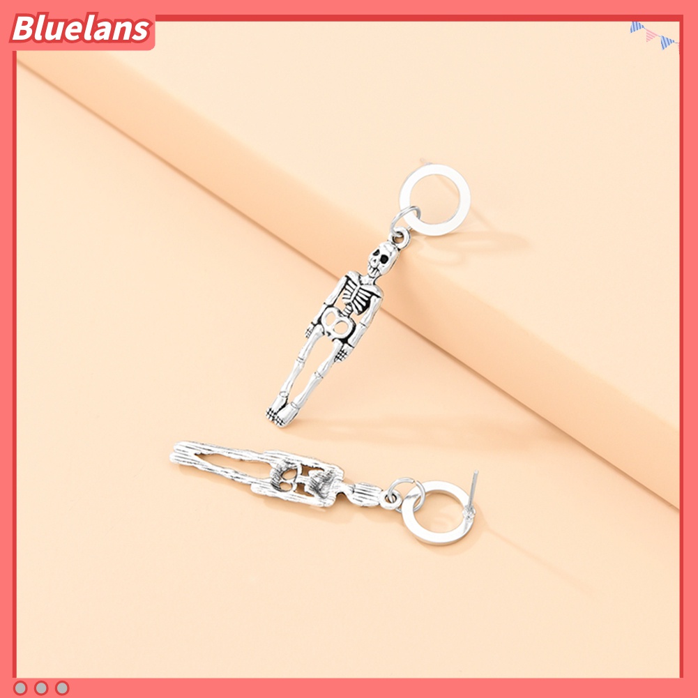 2 Pasang Anting Stud Desain Kerangka Tengkorak Menjuntai Untuk Dekorasi Halloween Wanita