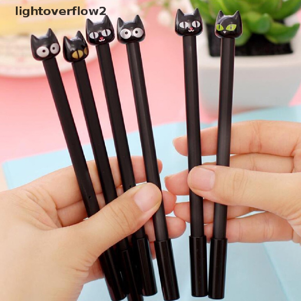 (lightoverflow2) 4pcs Pulpen Gel 0.5mm Bentuk Kucing Hitam Untuk Sekolah / Kantor