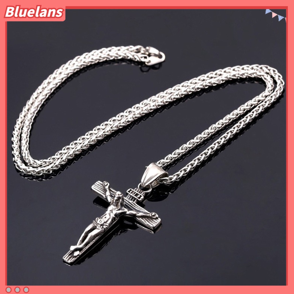 Bluelans Men Necklace Jesus Cross Dangle Anti Rust Stainless Steel Jesus Pendant Necklace Jewelry