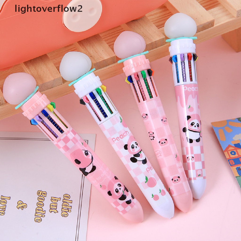 (lightoverflow2) Pulpen 10 Warna Dengan Hiasan Panda Untuk Sekolah / Kantor