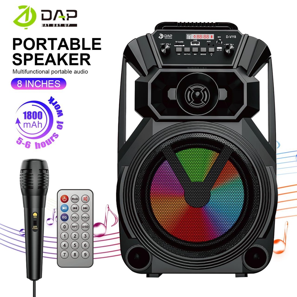 DAP Speaker Bluetooth D-VY8 Karaoke Free Mic - 8 Inchi / Salon Aktif Portable Radio Fm Mp3 Super Bass Speaker Aktif Wireless