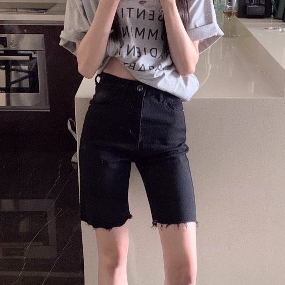 terbaru 2023 jeans stretch wanita short pants wanita hitam melar ripped hotpant cewek 3/4 jeans pendek denim kekinian