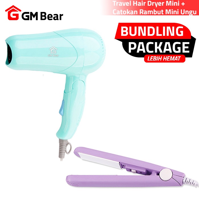 GM Bear Bundle Hemat Hair Dryer Mini 1327 + Catokan Rambut Mini 1113 - Package Beauty Electronic