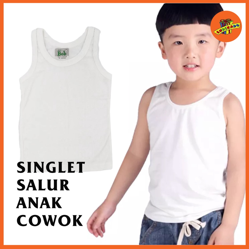 Baju Kaos Dalam Anak Singlet COWOK Putih Salur - Singlet Putih TK SD