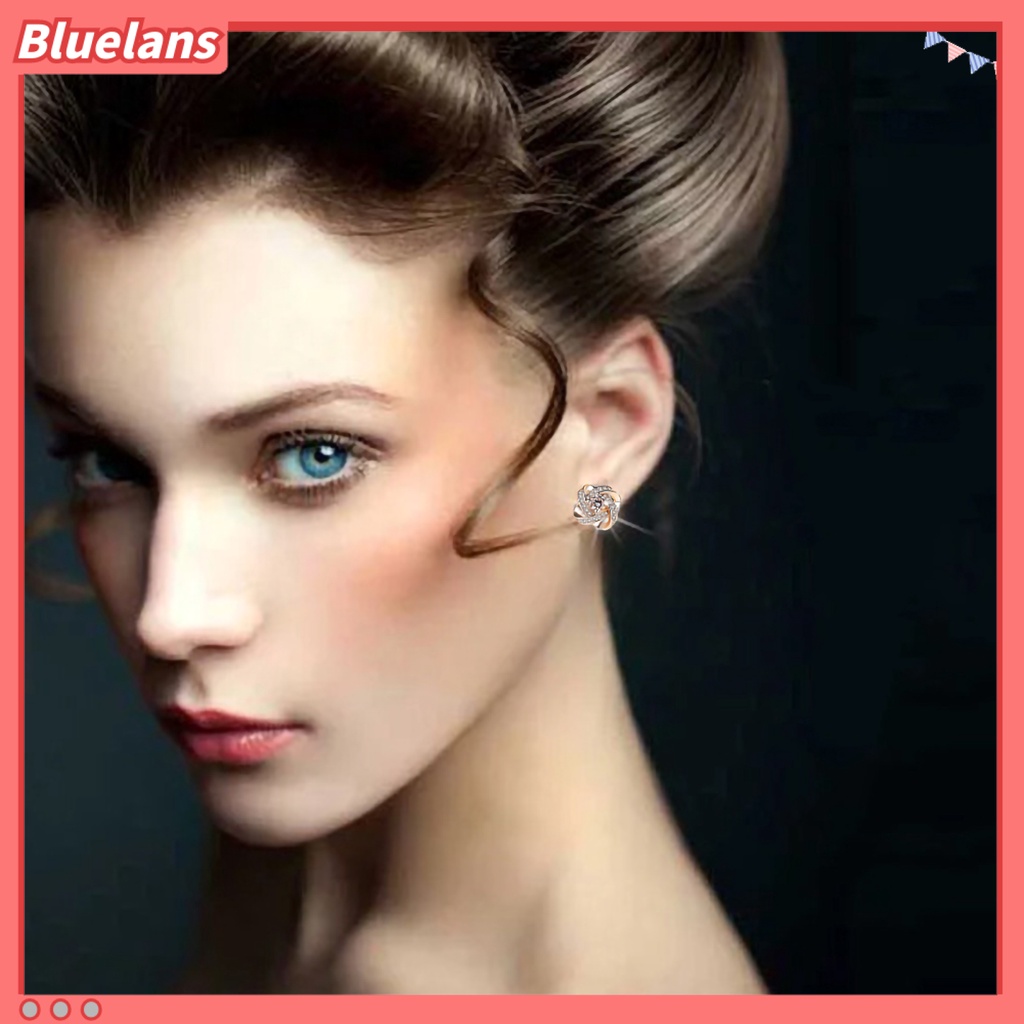 Bluelans Ear Studs Rhinestone Inlaid Flower Shape Alloy Women Decoration Flower Earrings