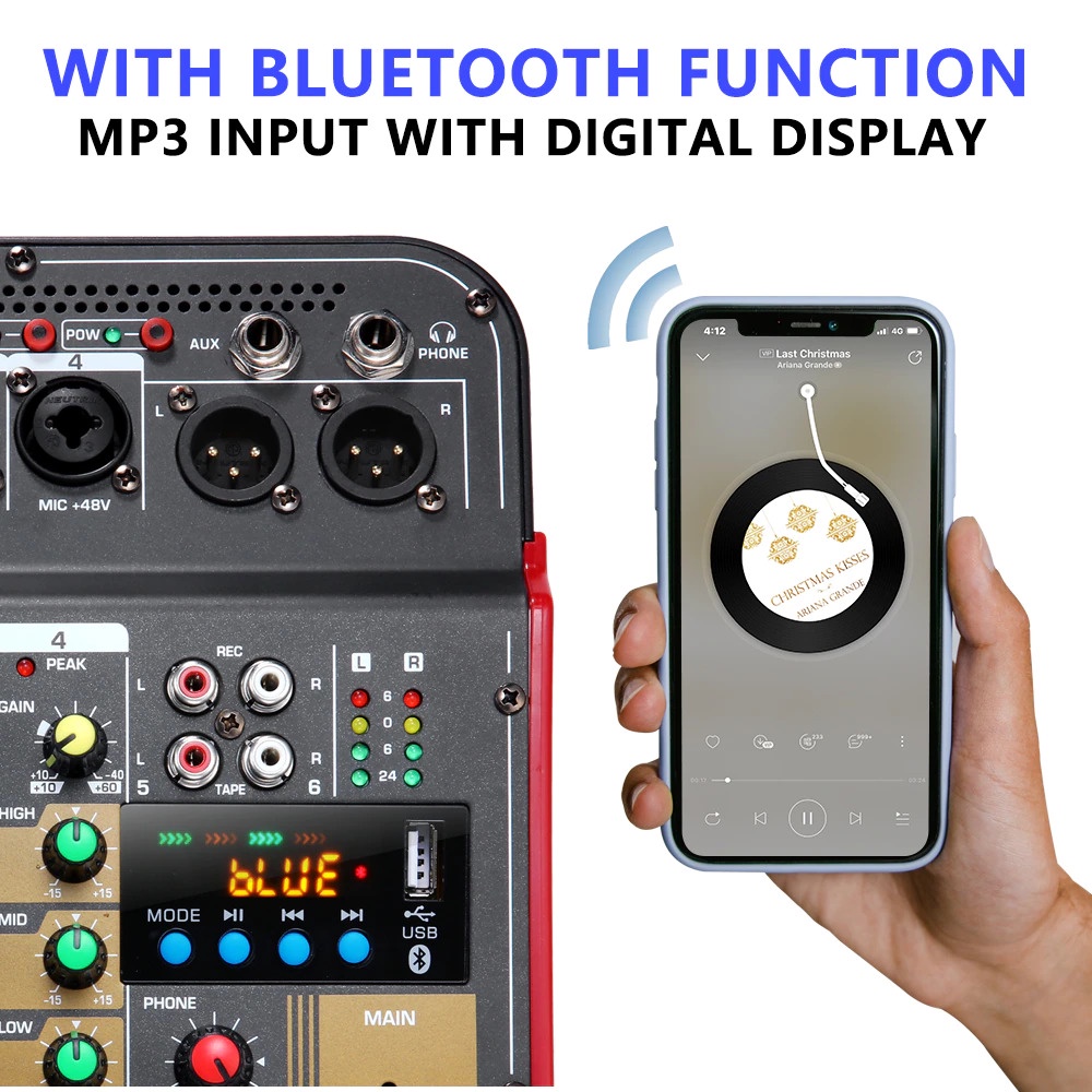 Professional Live Audio Mixer DJ Bluetooth 6 Channel - MX-i6 - Black