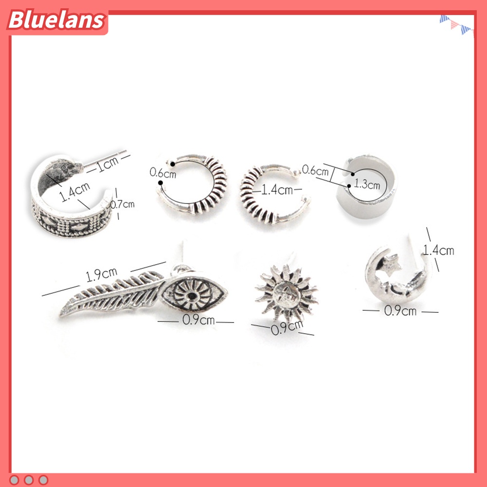 Anting Stud Desain Matahari Bulu Ukir Gaya Retro Punk