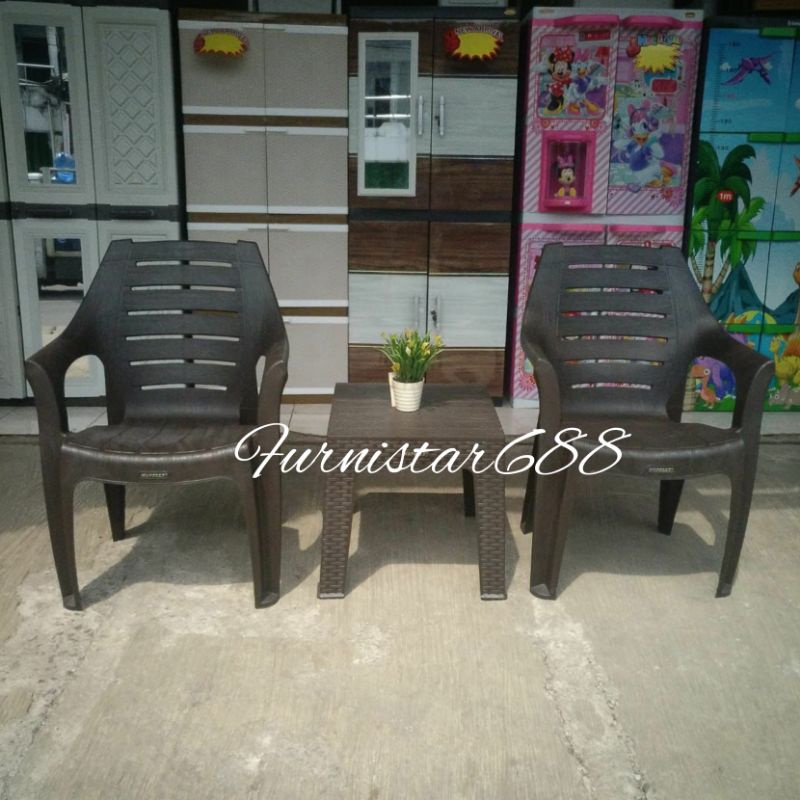 1 set 2 Kursi PW 678 + Mapan 45 Napolly - Kursi Set Santai Plastik Napolly / Kursi Taman / Kursi Pen