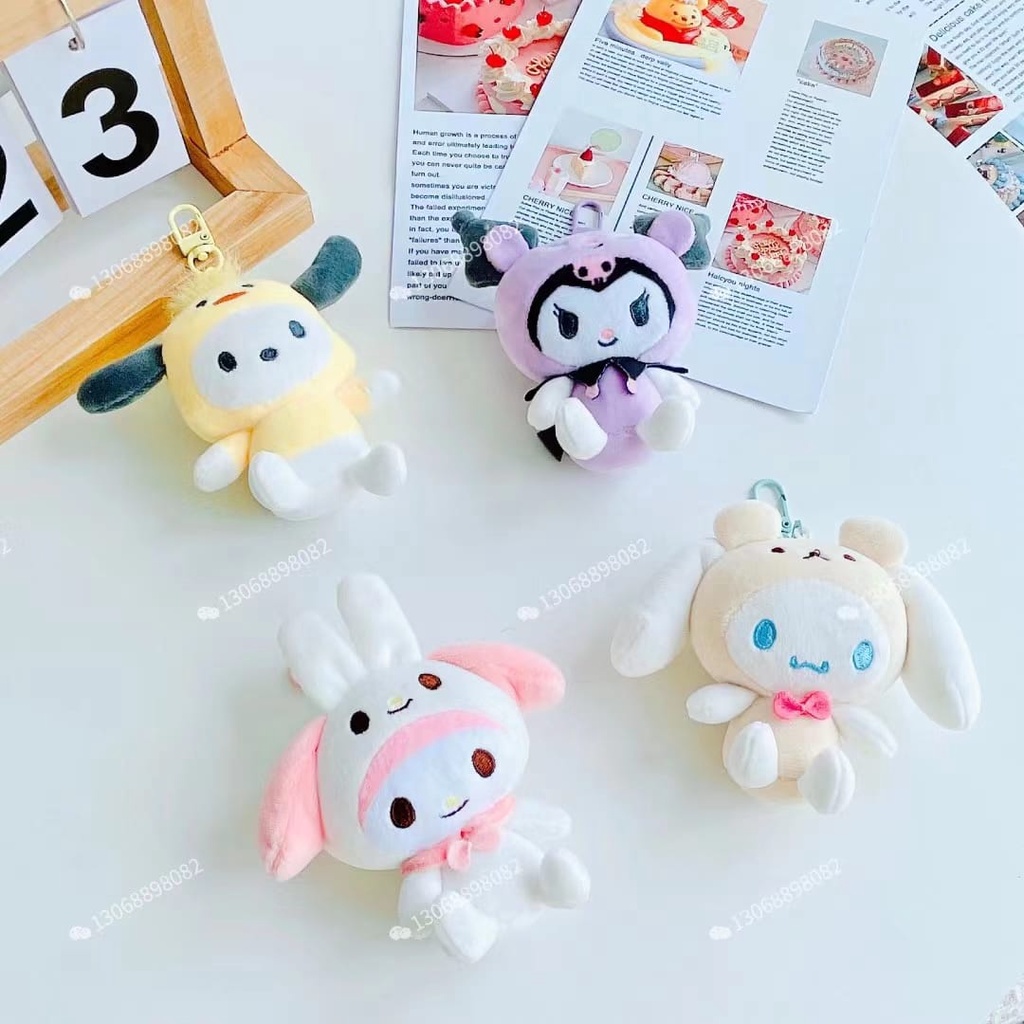 Gantungan Kunci Boneka Sanrio Hodie Animals Boneka My Melody Kuromi Pachasso Bahan Plush Untuk Dekorasi Tas