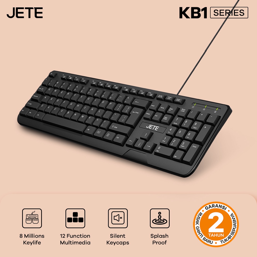 Keyboard USB Laptop Komputer JETE KB1 Silent Key Original Garansi 2 Th