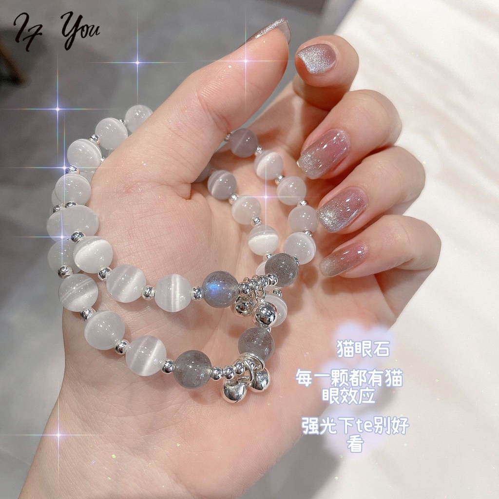 AY(CN) Gelang Manik-Manik Kristal Opal Warna Silver Gaya Korea Untuk Wanita