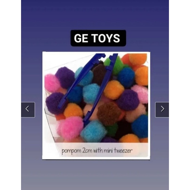 GE TOYS MAINAN MOTORIK HALUS BALITA DAN ANAK/50 PC POM POM 2 CM DAN MINI TWEEZER/ALAT TERAPI WICARA