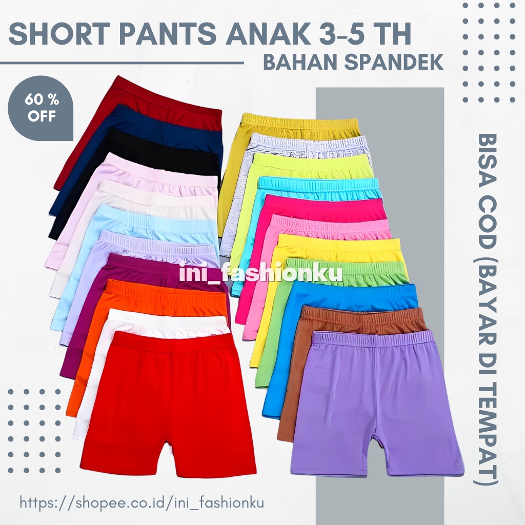 [BISA GROSIR] Warna Lengkap Legging Short / Celana Short Pants Anak 3-5 tahun Bahan Spandek Jersey Premium / Dalaman Anak Perempuan BISA COD