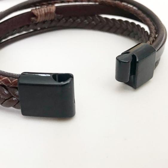 Gelang Pria Premium Mens Bracelet Kulit Coklat Besi Hitam