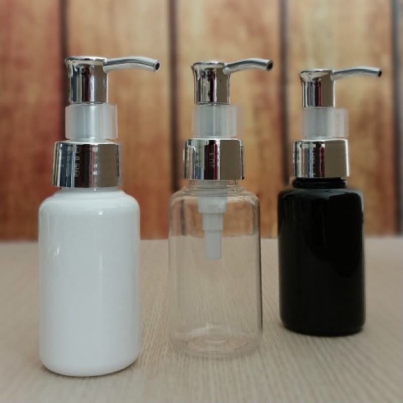 BOTOL 60ML PUMP CLIP OIL SILVER LUXURY 60 ML TUBULAR HITAM PUTIH NATURAL BENING WHITE BLACK CLIP PUMP OIL