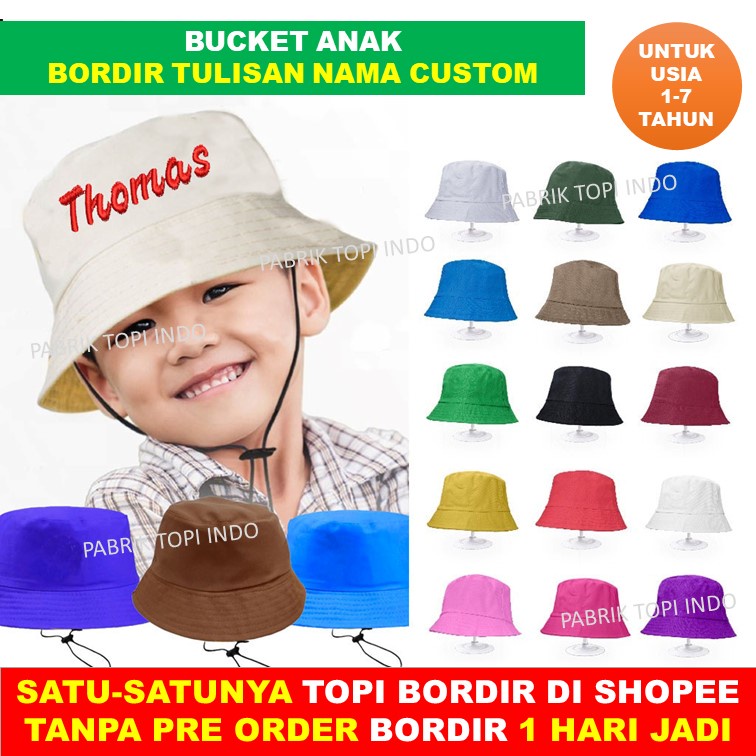 Bucket Hat Polos Anak Custom Desain Suka Suka Bordir 1 Hari Jadi