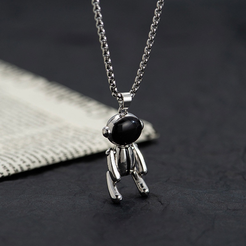 Kalung Rantai Liontin Robot Beruang Gaya Punk Untuk Pria